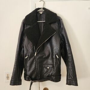 H&M Black Leather Bomber Jacket